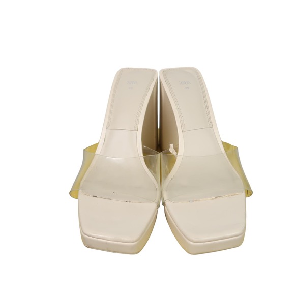 ZARA cream faux leather platform sandal heel clear vinyl strap 40 - Picture 2 of 7
